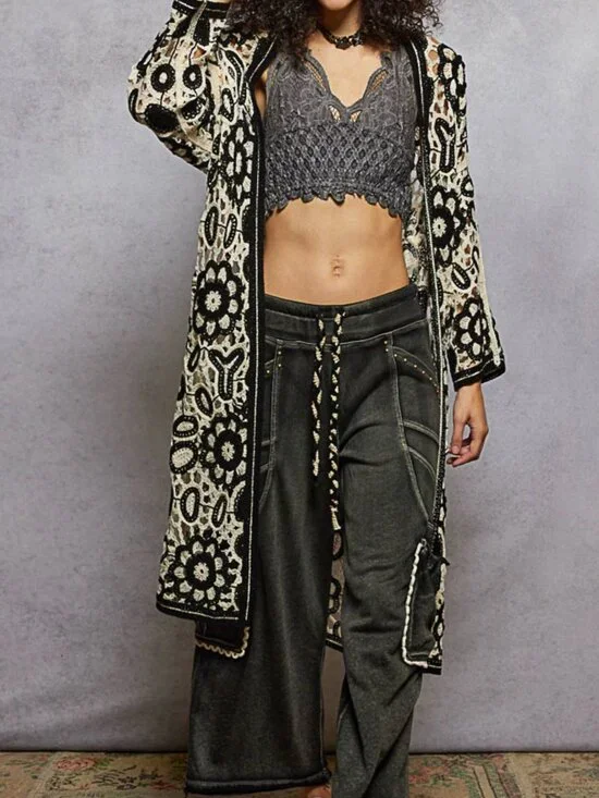 Pol Women Floral Black Garden Crochet Cardigan NEW - Picture 3 of 3